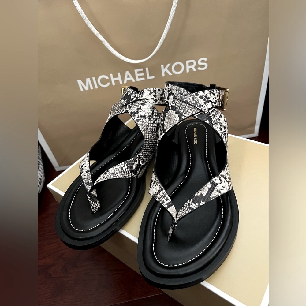 Like new Michael Kors Snake Embossed Leather Wrap Sandal